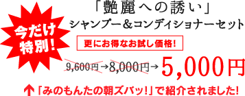 今だけ特別！「艶麗への誘い」シャンプー＆コンディショナーセット 更にお得なお試し価格！5,000円！